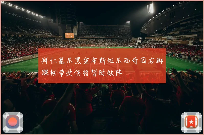 拜仁慕尼黑宣布斯坦尼西奇因右脚踝韧带受伤将暂时缺阵